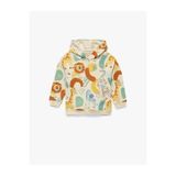 Koton Erkek Bebek Hayvanlar Baskılı Uzun Kollu Kapşonlu Sweatshirt, Ekru Desenli, 18-24 Ay