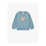 Koton Erkek Bebek Pamuklu Uzun Kollu Bisiklet Yaka Kaplan Baskılı Oversize Sweatshirt