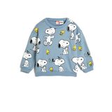 Koton Erkek Bebek Snoopy Sweatshirt Lisanslı Uzun Kollu Bisiklet Yaka Şardonlu Mavi Desenli, 3/4 Ay