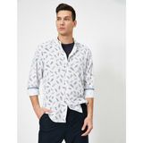 Koton Erkek Çiçek Desenli Pamuklu Uzun Kollu Slim Fit Gömlek - Beyaz