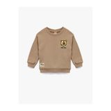 Koton Erkek Çocuk Bisiklet Yaka Uzun Kollu Şardonlu Aslan Baskılı Sweatshirt, Kahve, 3-4 Yaş