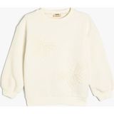 Koton Erkek Çocuk Kelebekli Aplikeli Bisiklet Yaka Sweatshirt Düz Desen Truvakar Kol - Ekru - 11 - 12 Yaş