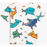 Koton Erkek Çocuk Kısa Kollu Pamuklu T-Shirt Köpek Balığı Baskılı Günlük Stil - 18 - 24 Ay - Ekru