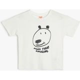 Koton Erkek Çocuk Kısa Kollu Pamuklu T-Shirt Köpek Baskılı Günlük Stil Düşük Omuz - Ekru - 18 - 24 Ay