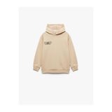 Koton Erkek Çocuk Şardonlu Uzun Kollu Pamuklu Baskılı Oversize Kapşonlu Sweatshirt, Ekru, 9-10 Yaş