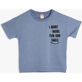 Koton Erkek Çocuk Slogan Baskılı Kısa Kollu Pamuklu Tişört Bisiklet Yaka Modern Stil - 9 - 12 Ay - Mavi