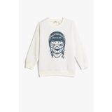 Koton Erkek Cocuk Sweatshirt Kaplan Baskili Bisiklet Yaka Uzun Kollu Sardonlu