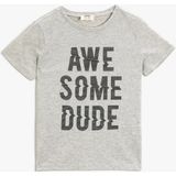 Koton Erkek Çocuk Yazılı T-Shirt Kısa Kollu Bisiklet Yaka Pamuklu - 7 - 8 Yaş - Gri