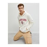Koton Erkek Ekru Kapüşonlu Yazili Baskili Kanguru Cepli Uzun Kollu Sweatshirt 1KAM71314CK