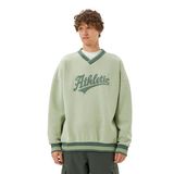 Koton Erkek Kolej Oversize Sweatshirt V Yaka Aplike İşleme Detaylı Şardonlu Yeşil, M