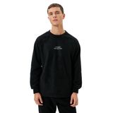 Koton Erkek Polar Sweatshirt Slogan İşlemeli Bisiklet Yaka Uzun Kollu, Siyah, S