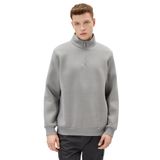 KOTON Erkek Polo Yaka Uzun Kollu Fermuar Detaylı Sweatshirt, Gri, S