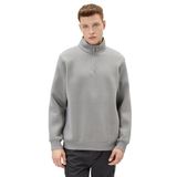 KOTON Erkek Polo Yaka Uzun Kollu Fermuar Detaylı Sweatshirt, Gri, Xxl