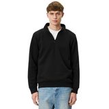 KOTON Erkek Polo Yaka Uzun Kollu Fermuar Detaylı Sweatshirt, Siyah, S