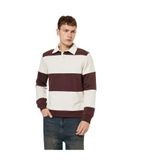 Koton Erkek Regular Fit Renk Bloklu Şardonlu Uzun Kollu Polo Yaka Sweatshirt, Bordo Çizgili, S Beden
