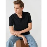 Koton Erkek Slim Fit Desenli Polo Yaka Tişört - Siyah