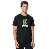 KOTON Erkek Spor Tişört Slogan Baskılı Reglan Kollu Bisiklet Yaka, Siyah (999), M