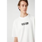 Koton Erkek T-Shirt, Bisiklet Yaka, Kısa Kol, Ekru, 3XL