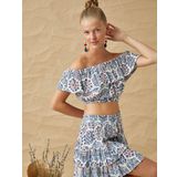 Koton Etnik Desenli Fırfırlı Omzu Açık Crop Bluz
