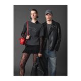 Koton Fermuar Detaylı Uzun Kollu Crop Oversize Suni Deri Biker Ceket