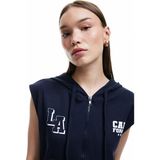 Koton Fermuarlı Arkası Baskılı Cep Detaylı Kapüşonlu Kolsuz Sweatshirt - Lacivert - XS