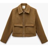 Koton Fermuarlı Cepli Crop Kaşe Ceket - Yeşil - 34