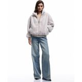 Koton Fermuarlı Dik Yaka Cepli Suni Kürk Peluş Oversize Crop Mont - 40 - Ekru