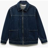 Koton Fermuarlı Pamuklu Cepli Dikiş Detaylı Gömlek Yaka Denim Ceket - Lacivert
