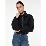 Koton Fermuarlı Uzun Kollu Crop Bomber Kaşe Ceket - Siyah - 44
