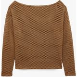 Koton File Dokulu Uzun Kollu Kayık Yaka Oversize Bluz - XL - Kahve