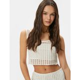 Koton Fileli Crop Atlet Kalın Askılı U Yaka Slim Fit - XS - Ekru