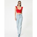 Koton Fırfırlı Crop Bluz Arkası Bağlamalı Kolsuz Kalp Yaka Slim Fit - Kırmızı