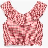 Koton Fırfırlı Kolsuz Düşük Omuz Ekoseli Crop Bluz - Kırmızı - 9 - 10 Yaş