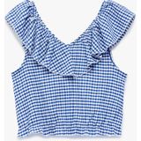 Koton Fırfırlı Kolsuz Düşük Omuz Ekoseli Crop Bluz - Mavi - 7 - 8 Yaş