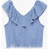Koton Fırfırlı Kolsuz Düşük Omuz Ekoseli Crop Bluz - Mavi - 9 - 10 Yaş