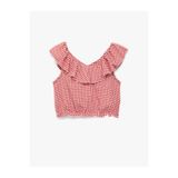 Koton Fırfırlı Kolsuz Düşük Omuz Ekoseli Crop Bluz