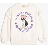 Koton Fırfırlı Pamuklu Sweatshirt Kız Çocuk Köpek Baskılı Uzun Kollu Truvakar Kol - Ekru - 4 - 5 Yaş