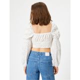Koton Fisto Crop Bluz Balon Kol Kalp Yaka Bağlama Detaylı Slim Fit - 36 - 001-Beyaz