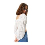 Koton Fisto Crop Bluz Balon Kol Kalp Yaka Bağlama Detaylı Slim Fit