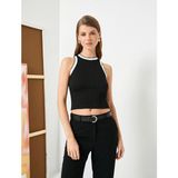 Koton Fitilli Atlet Halter Yaka Beyaz Çizgi Detaylı - XS - Siyah