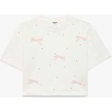 Koton Fiyonk ve Taş Detaylı Ekru Kız Çocuk T-Shirt 6SKG10192A - 7 - 8 Yaş