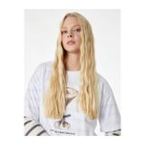 Koton Fiyonklu Baskılı Oversize Ekru Kadın T-Shirt 6SAL10073IK