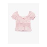 Koton Fiyonklu Pötikare Desenli Pembe Kız Çocuk Bluz 6SKG60103AW