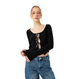 Koton Fiyonklu V Yaka Slim Fit Crop Triko Hırka