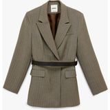 Koton Flanel Kumaş Cepli Uzun Kollu Kemerli Blazer Ceket - 44 - Kahve