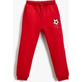 Koton Futbol Topu Baskılı Jogger Eşofman Altı Beli Bağcıklı Cepli - Kırmızı - 9 - 10 Yaş