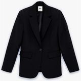 Koton Geniş Yaka Uzun Kollu Slim Fit Düğmeli Cep Detaylı Blazer Ceket - 42 - Siyah