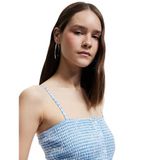 Koton Gipeli Düğmeli Fırfırlı Dar Kesim Pötikareli İp Askılı Crop Bluz
