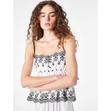 Koton Gipeli Nakışlı Askılı Crop Poplin Degaje Yaka Bluz - Siyah - 34