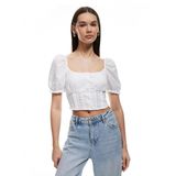 Koton Gipeli Poplin Balon Kol Dantel Detaylı Crop Bluz